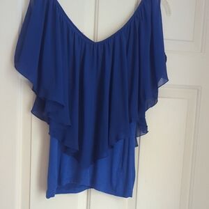 VENUS Cobalt Blue Off-Shoulder Ruffle Tunic Gorgeous and NO Flaws!!